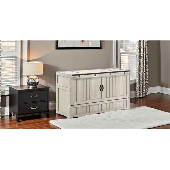 NIGHT & DAY Furniture Rustic Murphy Cube Cabinet Bed (Vintage White w/Ranchero Hardware, Queen)