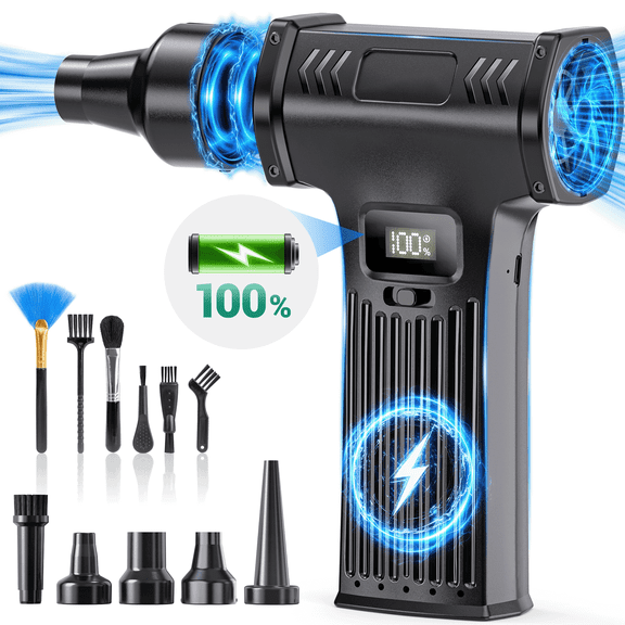 DSOOLO Compressed Air Duster,150000 RPM Cordless Electric Air Duster for Computer Cleaning with Brushes and Nozzles