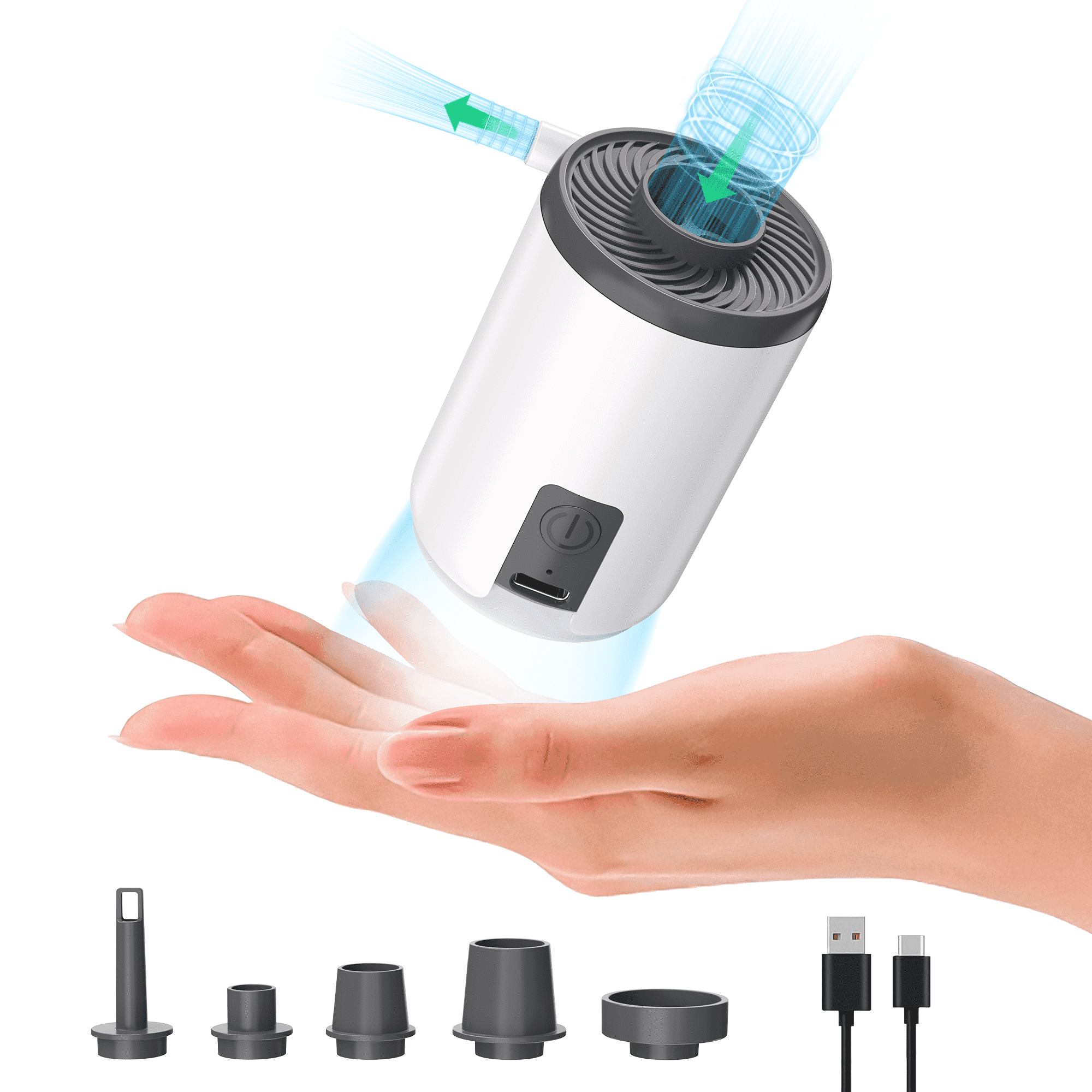 NIGHTEEN Electric Mini Air Mattress Pump for Inflatables, Portable USB Rechargeable Tiny Airbed Pump with Camping Light, Swimming Ring, Pool Floats, Vacuum Bags