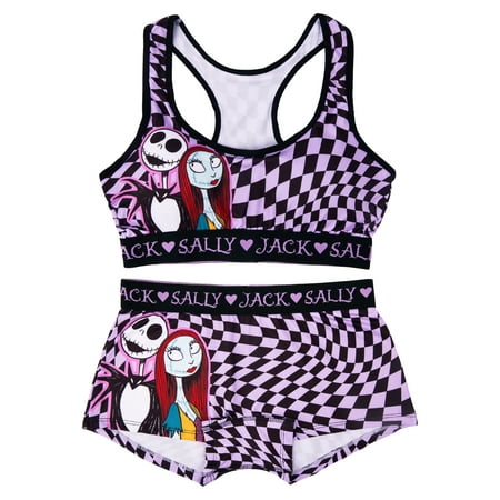 Nightmare Before Christmas Woman's and Juniors Racerback Bra & Boyshort Underwear set, 2-Pack, Size S-XL