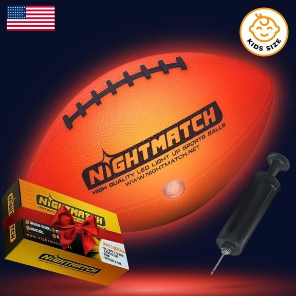 NIGHTMATCH Glow in The Dark Football - Ultra Bright Waterproof LED Light Up Football - Pump & Batteries incl. - Official Size 3 LED Football for Indoor & Outdoor