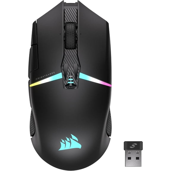 NIGHTSABRE RGB Wireless Gaming Mouse for FPS, MOBA - 26,000 DPI - 11 Programmable Buttons - Up to 100hrs Battery - iCUE Compatible - Black