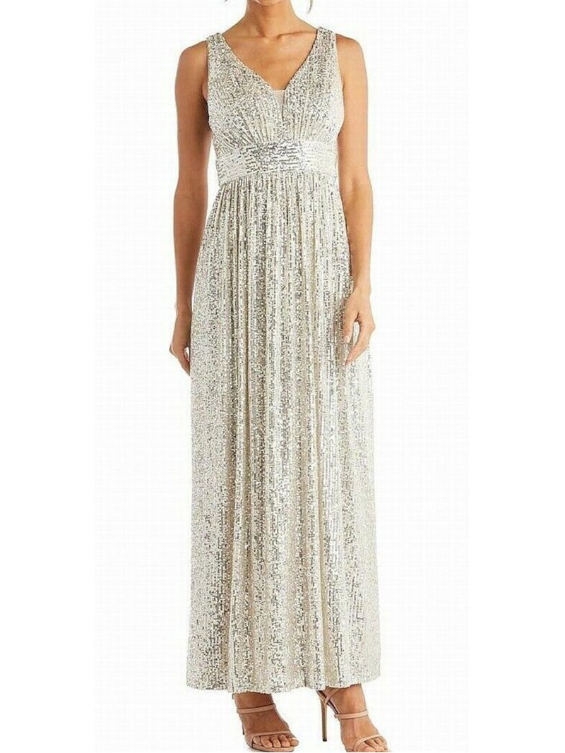 nightway formal dresses Nightway 22093 - Rhinestone Accent V-Neck Evening Gown 8 / Royal main image 0