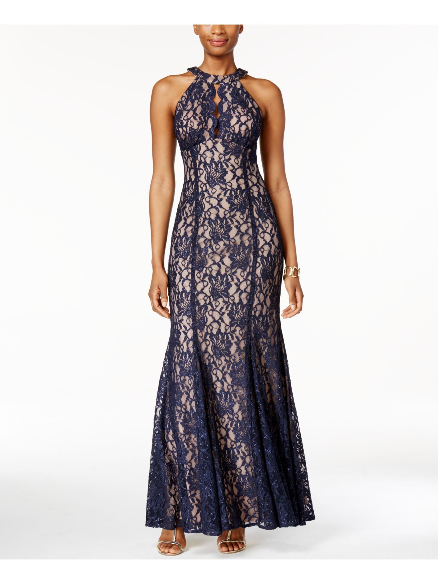 NIGHTWAY Womens Navy Lace Zippered Halter Gown Sleeveless Keyhole  Full-Length Evening Mermaid Dress 4 - Walmart.com