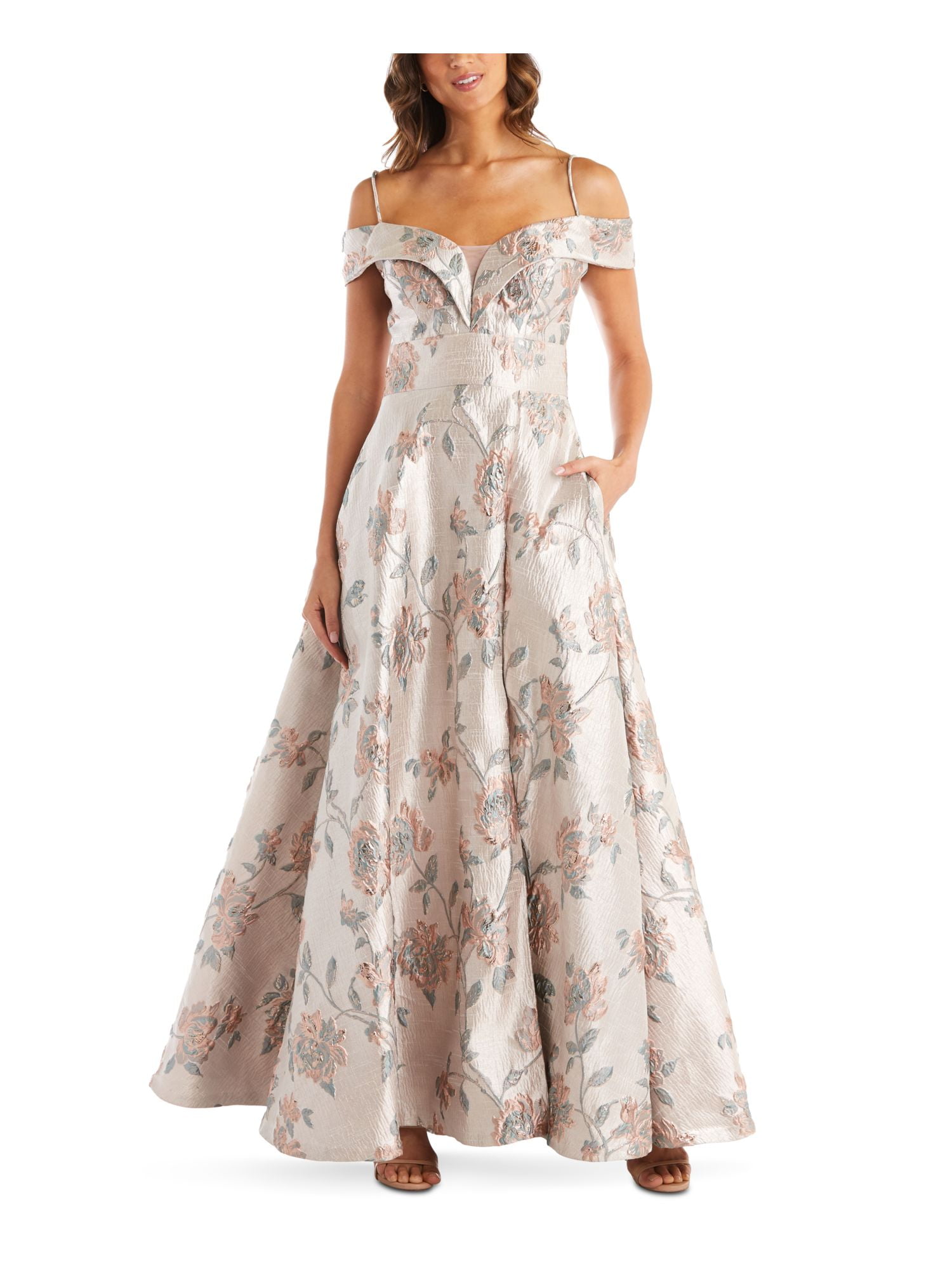 Nightway off the shoulder embroidered gown cheap