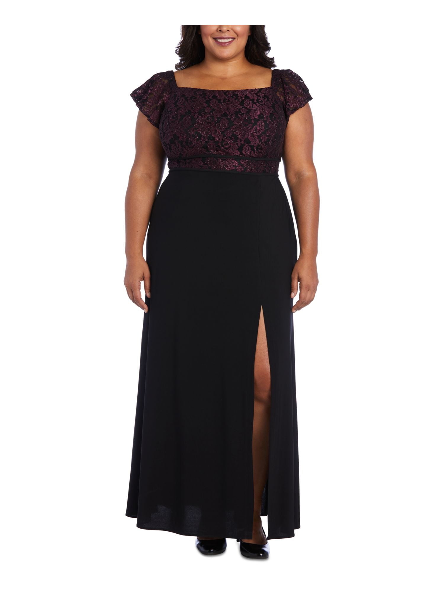 Shoulder Pleated Plus Size Evening Dress Black Msw19128-1