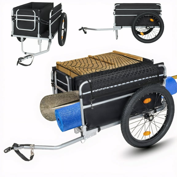 NIGSQJB 110lb Capacity Bike Cargo Trailer with 20" Fat Tires, Foldable Heavy-Duty Bicycle Wagon Cart with Mesh Cover & Safe Hitch System, Utility Bike Trailer for Camping, Grocery, Shopping, Black