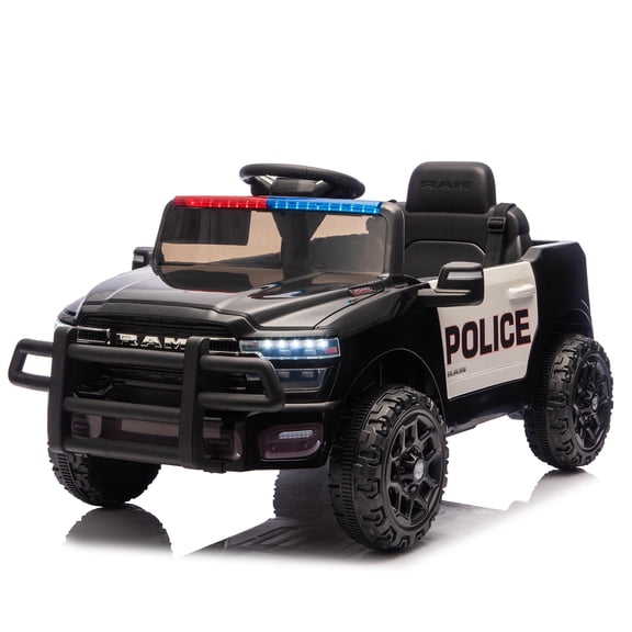 NIGSQJB 12V Kids Ride On Car w/ Remote Control, Dodge RAM 3500 Police Toy Truck w/ Bluetooth,Music,LED Headlights, Electric Car w/ 2WD Rear Shock Suspension,Low Battery Alarm,Gift for Kids Aged 3-6