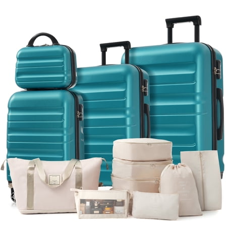 NIGSQJB 13 Pieces Hardshell Luggage Sets with Dual Spinner Wheels, Expanable Lightweight Carry-on Suitcase with Combination Lock,Travel Bag, Durable Suitcases for Adults Travel,Business, Blue
