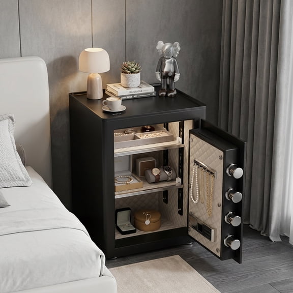 NIGSQJB 2.0 Cu Ft Home Safe with Fireproof Document Bag, Heavy-Duty Steel Security Safe, Digital Keypad, 3 Unlocking Methods, Dual Alarm & Silent Mode, 2 Adjustable Shelves for Home Office Hotel