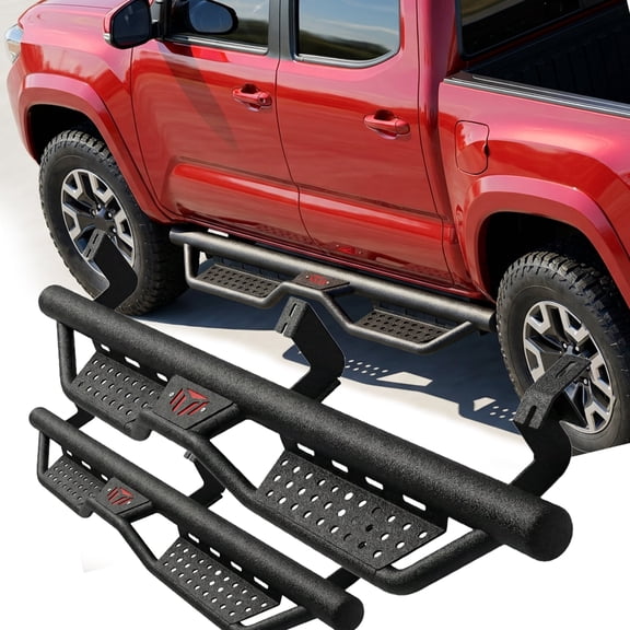 NIGSQJB 2-Stairs Running Boards Side Steps Compatible With 2005-2023 Toyota Tacoma 4 Doors, 700lbs Capacity Heavy-Duty Carbon Steel Dual Stairs Design, Black Double Cab Side Steps Bars