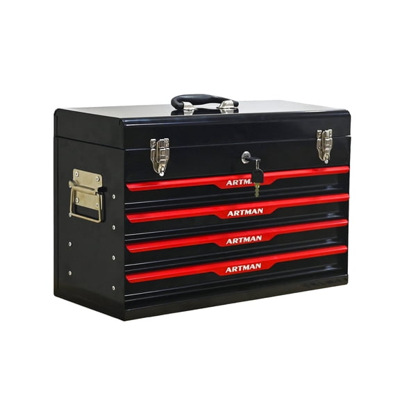 NIGSQJB 20 Inch Portable Tool Box With 4 Drawers, 5-Layers Small Tool Storage Cabinet, Steel Toolbox Organizer With Keys Lock and Closure Device, Mechanic Tool Chest, Black