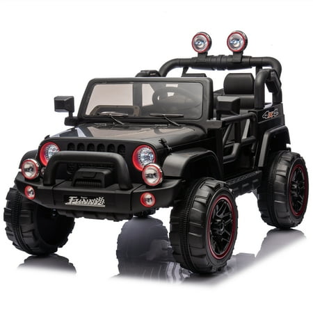 NIGSQJB 24V Kids Ride On Car w/Parents Control,Bluetooth,Music,USB, 4MPH Electric Car w/160W Motor, 20"W Seat,Rear Suspension,Trunk Storage,Portable Pull Rod,Searchlight,Gift for Kids Aged 3-8,Black