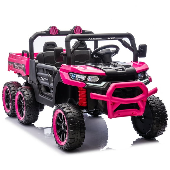 NIGSQJB 24V Kids Ride On Car w/Parents Control,Music,Bluetooth,USB, 2-Seater Electric Dump Truck w/ 4WD,6 Wheel Suspension, 3.11MPH Electric Car w/Shovel,Slow Start, Gifts for Kids Aged 2-6,Pink