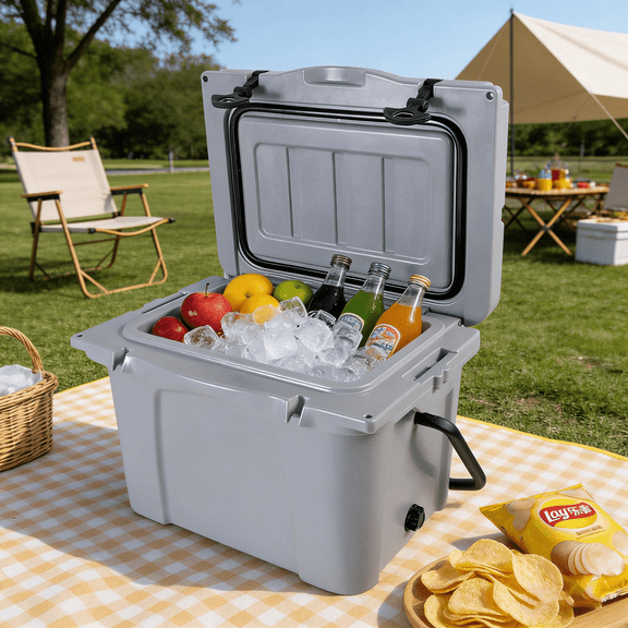 NIGSQJB 25QT Hard-Sided Coolers, Portable Insulated Cooler with Bottle Opener,Cup Holder,Forming Ruler, Large Capacity Outdoor Cooler for Travel,Camping,Beach,Fishing, Gray