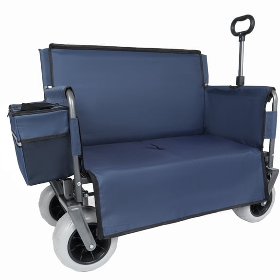 NIGSQJB 3-In-1 Heavy-Duty Folding Wagon Cart with 41" Bench Seat &Storage,Ice Pack Bag, 500lbs 180L Capacity Beach Cart w/All-Terrain Wheels for Camping,Sports,Garden,Fishing,Grocery, Dark Blue