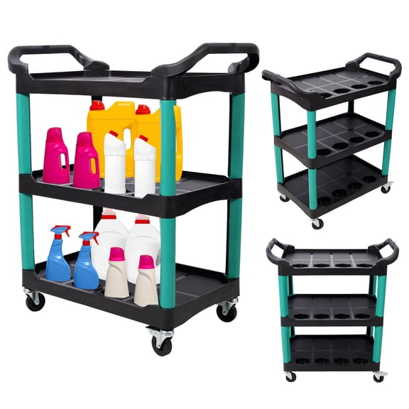 NIGSQJB 3-Tier Detailing Tools Cart with Wheels, Auto Rolling Detail Cart with 300lbs Capacity, Car Wash Organizer Utility Cart for Garage, Workshop, Repair Shop, Storage Tools, Green