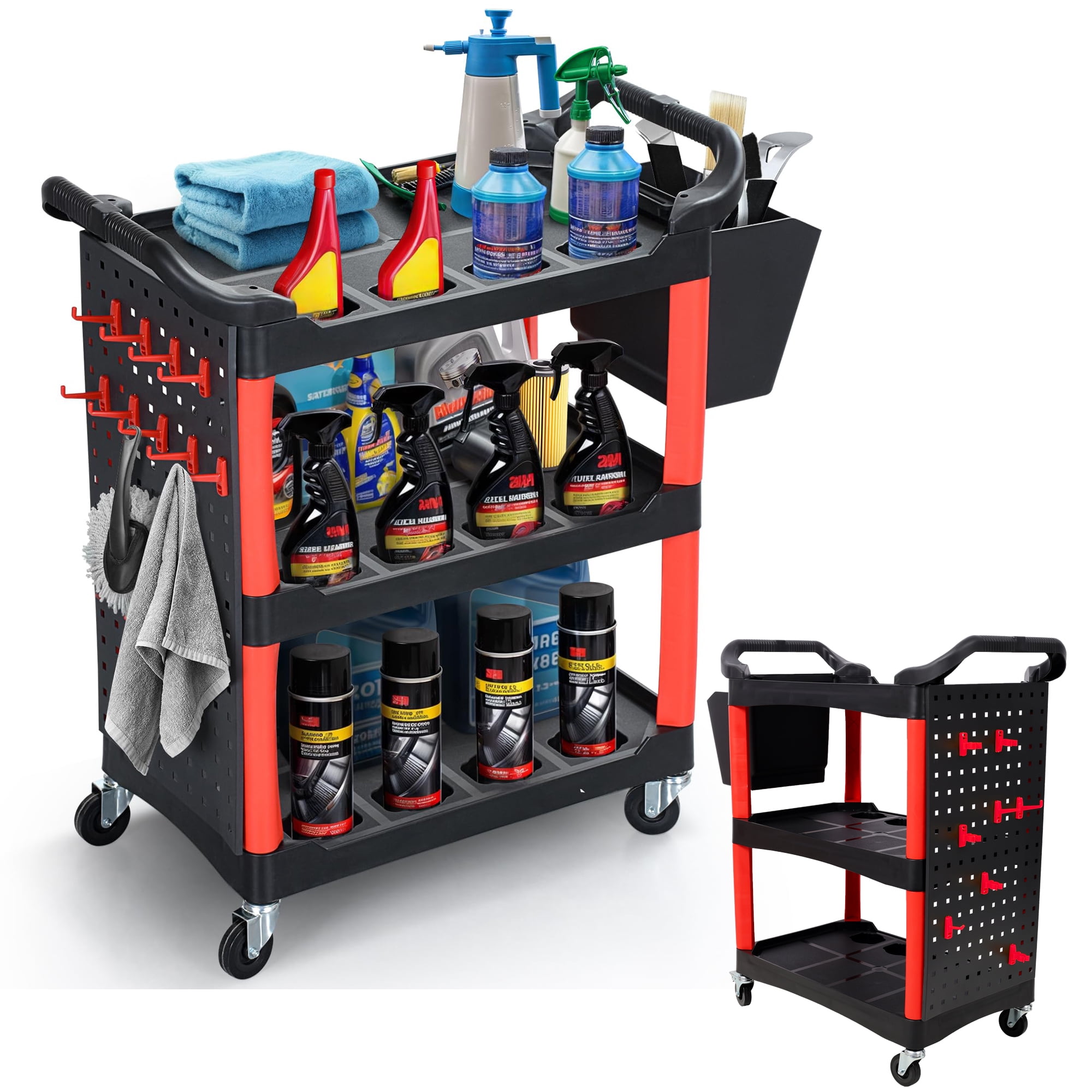 NIGSQJB 3-Tier Detailing Tools Cart with Wheels, Auto Rolling Detail ...