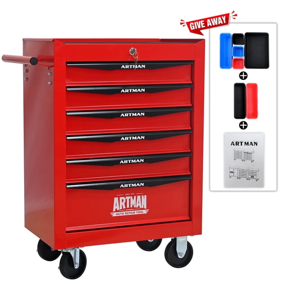 NIGSQJB 30.5"H Rolling Tool Chest Cart with 6 Drawers, 7 Small Tool Boxes Organizers, Lockable Tool Cabinet Storage with Wheels for Garage, Warehouse,Workshop, Repair Shop, DIY, Red