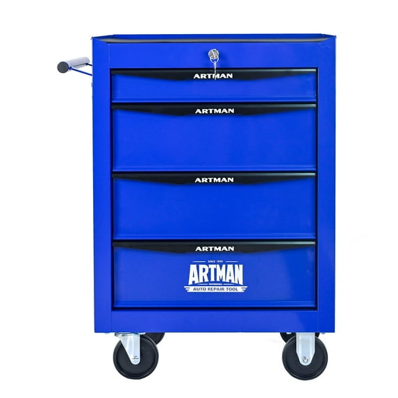 NIGSQJB 4 Drawers Lockable Tool Cabinet Storage with Wheels, 7 Small Tool Boxes Organizers, 30.5"H Rolling Tool Chest Cart for Repair Shop,Warehouse,Workshop,Garage,DIY, Blue
