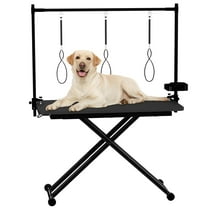 NIGSQJB 47'' Large Dog Grooming Table, 300Lbs Capacity X-Lift Foldable Pet Station at Home, Portable Dog Grooming Table with Adjustable Hight, Arms, Mesh Tray & Nooses, Black