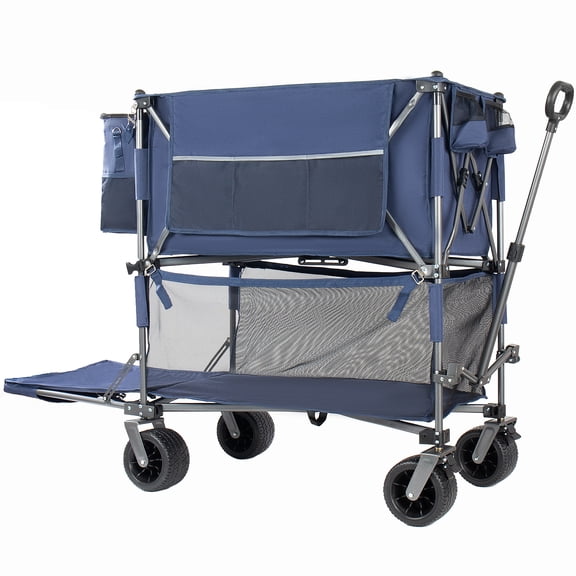 NIGSQJB 560lbs 650L Capacity Double-Layer Beach Cart w/All-Terrain Wheels&Brakes,Insulated Bag, Heavy Duty Steel Collapsible Wagon Camping Cart for Garden,Shopping,Sports,Fishing,Transport, Blue