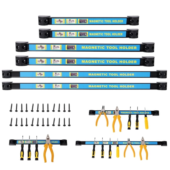 NIGSQJB 6 Piece Upgraded Magnetic Tool Holder Strip, 12/18/24in Wall Mount Magnetic Strips Heavy Duty, Magnetic Tool Box Organizer Pry Bar Holder for Garage Workshop Kitchen, Mounting Screws Included