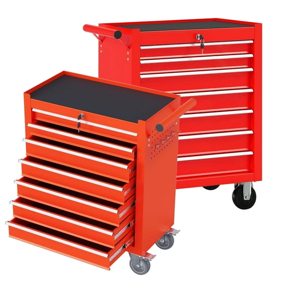 NIGSQJB 7-Drawer Rolling Tool Chest with Wheels & Locking, 31"H Metal Tool Box Organizer Portable Tool Storage Cabinet for Warehouse,Garage, Repair Shop, Workshop, Red