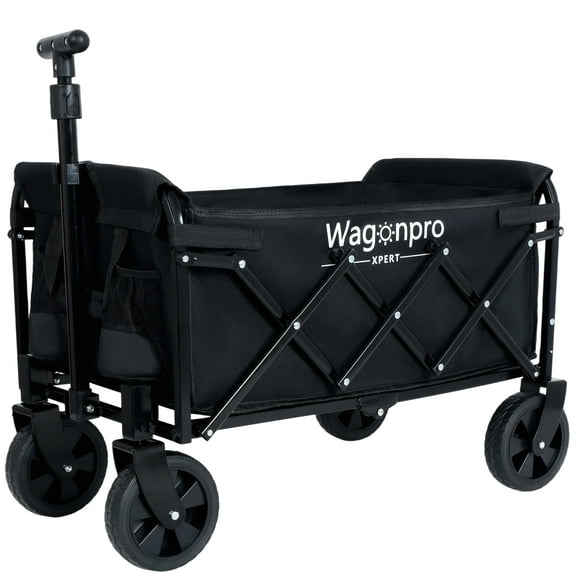 NIGSQJB Expandable Dual-Layer Utility Wagon with 100% Extra Space, Folding Grocery Cart for Shopping, Camping, Sports, Gardening, Fishing, Christmas Gifts Cart, Black