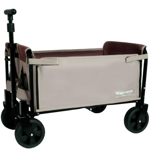 NIGSQJB Expandable Dual-Layer Utility Wagon with 100% Extra Space, Folding Grocery Cart for Shopping, Camping, Sports, Gardening, Fishing, Christmas Gifts Cart, Brown