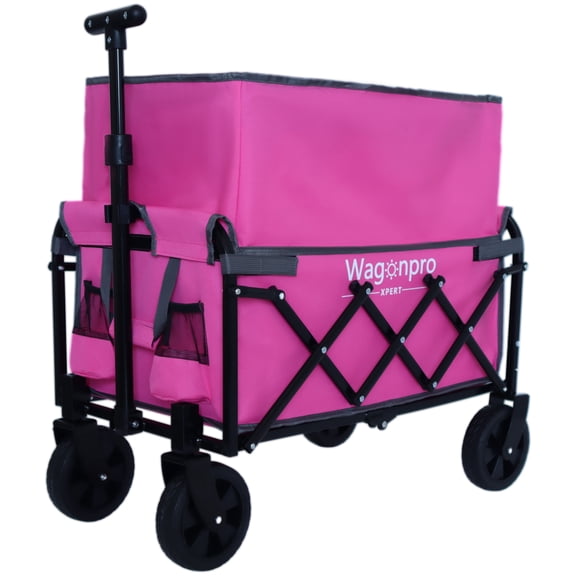 NIGSQJB Expandable Dual-Layer Utility Wagon with 100% Extra Space, Folding Grocery Cart for Shopping, Camping, Sports, Gardening, Fishing, Christmas Gifts Cart, Pink