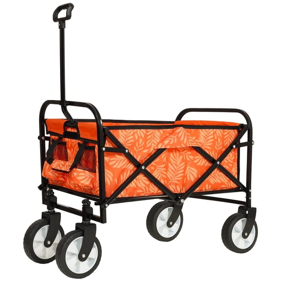 NIGSQJB Foldable Beach Wagon Cart with Strapping System & 6" All Terrain Wheels, 225lbs Capacity Collapsible Utility Wagon Grocery Cart for Camping Shopping Sports Gardeing Fishing, Orange