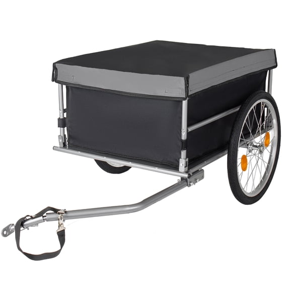 NIGSQJB Foldable Bike Cargo Trailer w/20'' Wheels, Removable Cover, Folding Frame, 120lbs Capacity Heavy-Duty Bicycle Trailer Utility Beach Wagons for Shopping,Grocery,Transport, Black