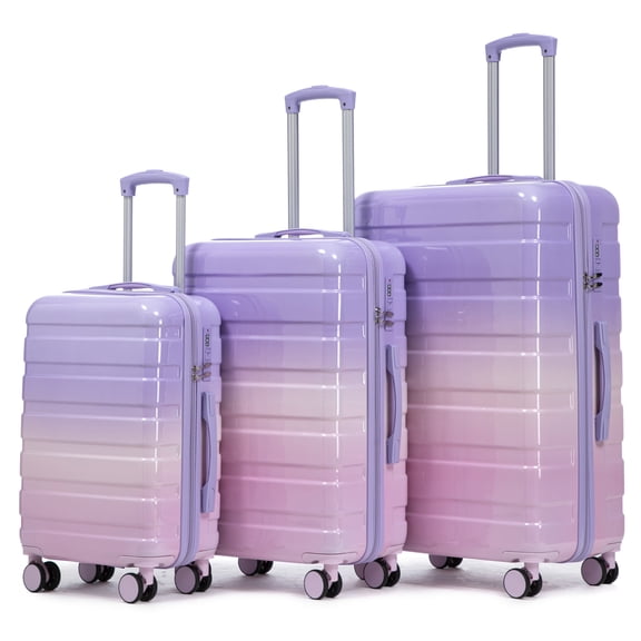 NIGSQJB Gradient Color Luggage Sets 3 Piece, PC Hard Shell Suitcases with Silent Spinner Wheels & Combination Lock, Lightweight Carry On Luggages 20/24/28" for Business Travel School, Pink Purple