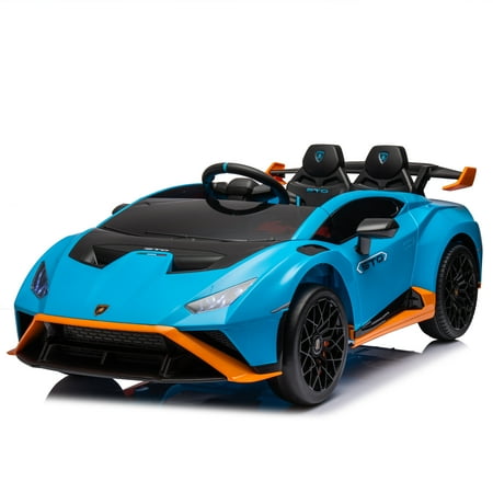 NIGSQJB Lamborghini Huracan Sto 24V Kids Ride On Car w/Volume Control,Remote Control, 5.59 MPH Drift Electric Car w/Bluetooth,Dynamic Music,LED Lights,360° Spin, Gifts for Kids Aged 3-6, Blue