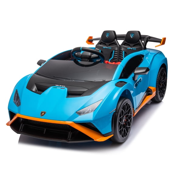 NIGSQJB Lamborghini Huracan Sto 24V Kids Ride On Car w/Volume Control,Remote Control, 5.59 MPH Drift Electric Car w/Bluetooth,Dynamic Music,LED Lights,360° Spin, Gifts for Kids Aged 3-6, Blue