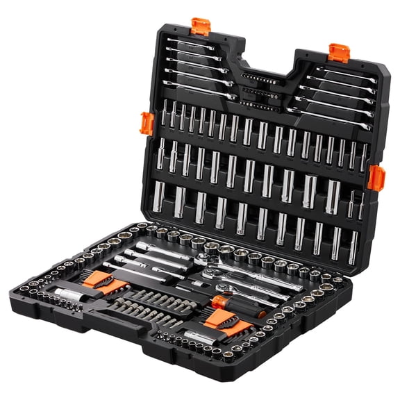 NIGSQJB Mechanics Socket Tool Set 205 Pcs, 1/4" 3/8" 1/2" Drive Deep & Standard Sockets, SAE & Metric Mechanic Tool Kit with Bits, Combination Wrench, Hex Wrenches, Accessories, Storage Case
