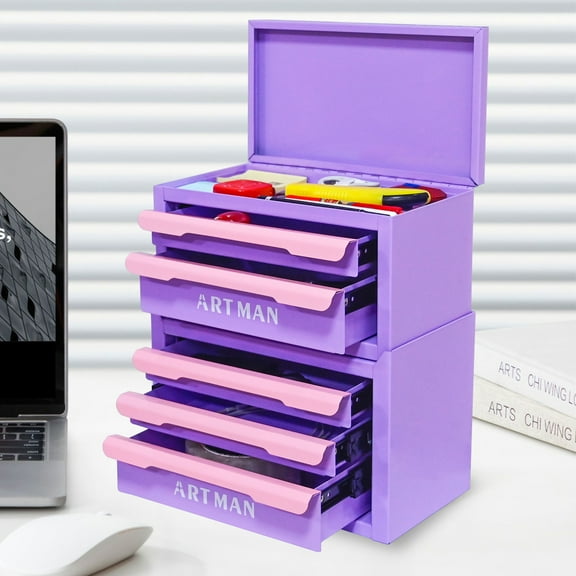 NIGSQJB Mini Tool Box with 5 Drawers, Small Tool Storage Cabinet, Makeup Orginaztion, Office Desktop Toolbox, Workstation Tool Chest, Craft Storage, Purple