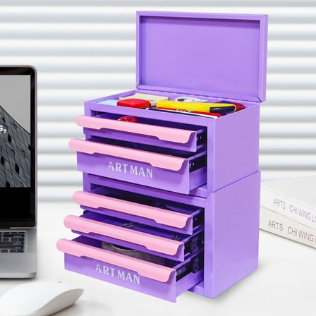 NIGSQJB Mini Tool Box with 5 Drawers, Small Tool Storage Cabinet, Makeup Orginaztion, Office Desktop Toolbox, Workstation Tool Chest, Craft Storage, Purple
