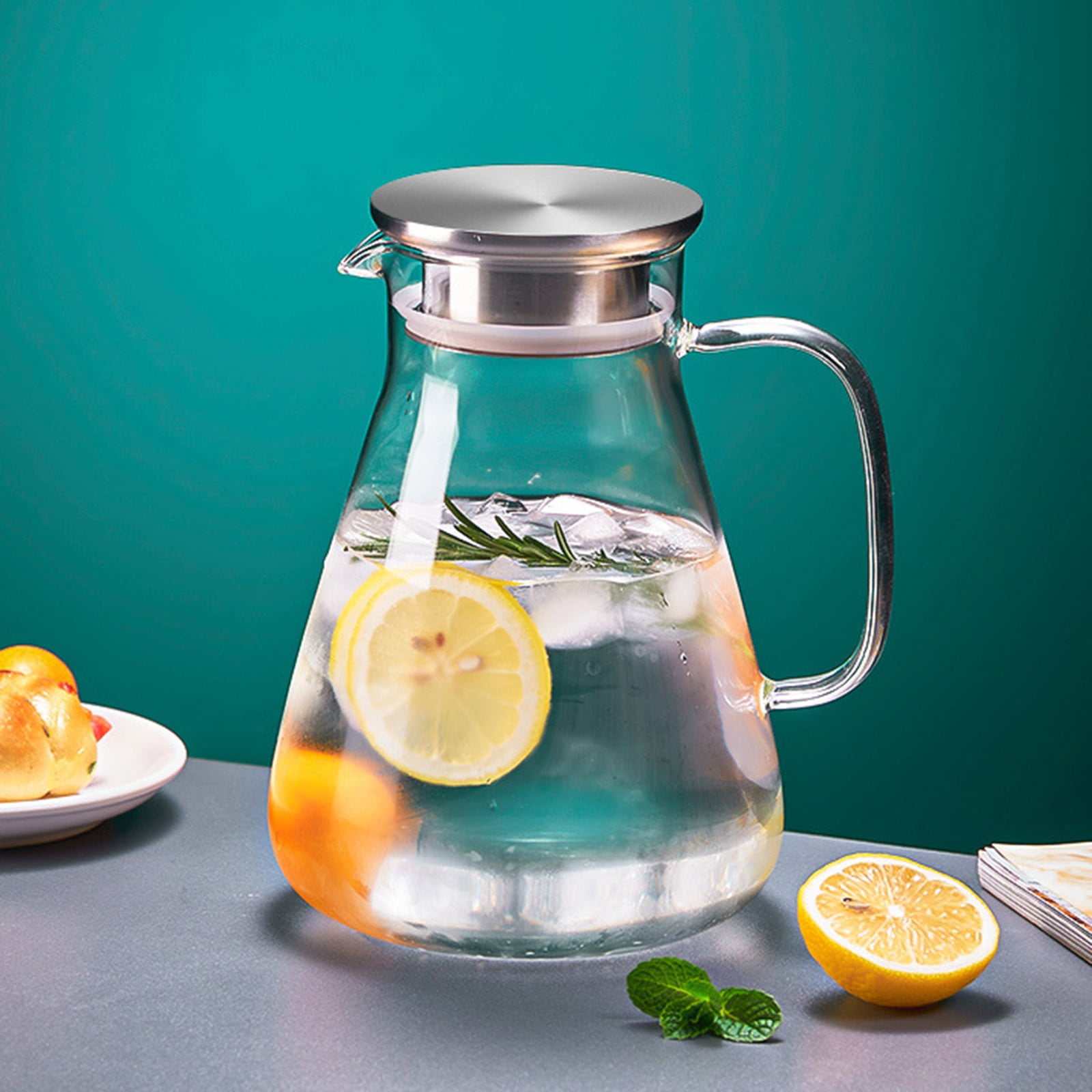 NIHOND Glass Pitcher with Lid and Spout1700 ML Cold and Hot Water