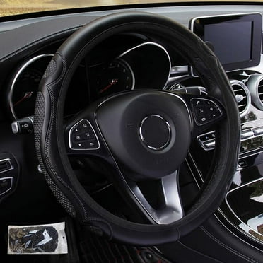 NIILEEL Wear-Resistant Leather Anti-Slip 14.9" Car Steering Wheel Cover, Black