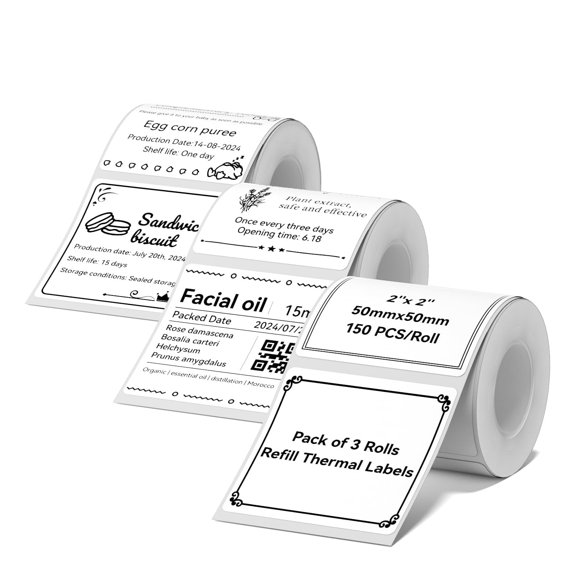 NIIMBOT 3 Rolls White Labels for B21/B1/B3S/B31/B4/K3 Label Maker, 2"x 2"(50x50mm) Printer Labels, Food Labels for Jars, Personalized Editable Labels for Home/School/Office
