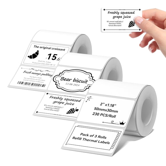 NIIMBOT 3 Rolls White Labels for B21/B1/B3S/B31/B4/K3 Label Maker, 2"x 1.18"(50x30mm)Printer Labels, Food Labels for Jars, Personalized Editable Labels for Home/School/Office