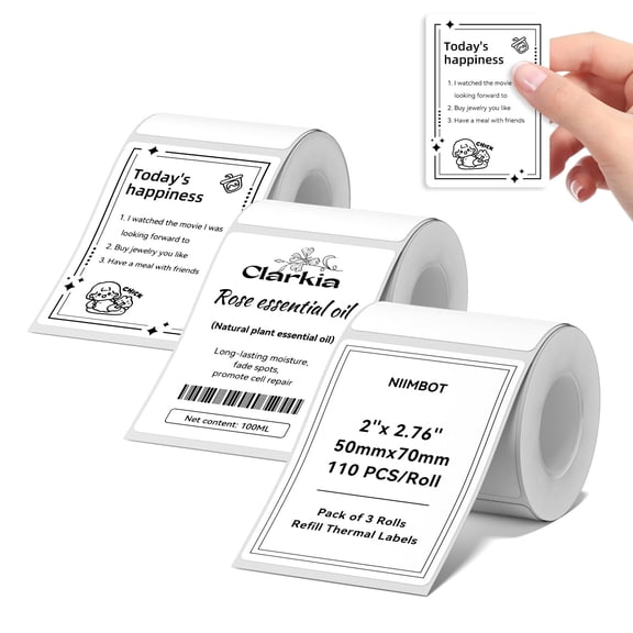 NIIMBOT 3 Rolls White Labels for B21/B1/B3S/B31/B4/K3 Label Maker, 2"x 2.36"(50x70mm) Printer Labels, Food Labels for Jars, Personalized Editable Labels for Home/School/Office