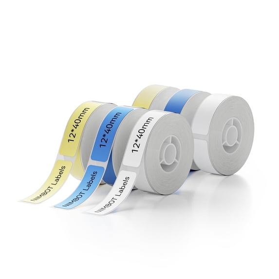 NIIMBOT 6 Rolls Labels for D11/D110/D101 Label Printer, Thermal Labels 12x 40mm/6 Rolls for Home Office School(White&Blue&Yellow)