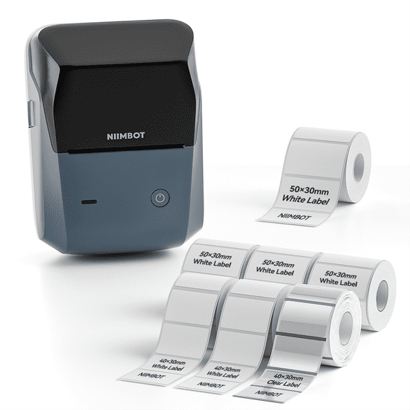 NIIMBOT B1 Pro 300 DPI Bluetooth Direct Thermal Label Maker for Office Organization, Lake Blue, Plus Kit, 7 Rolls