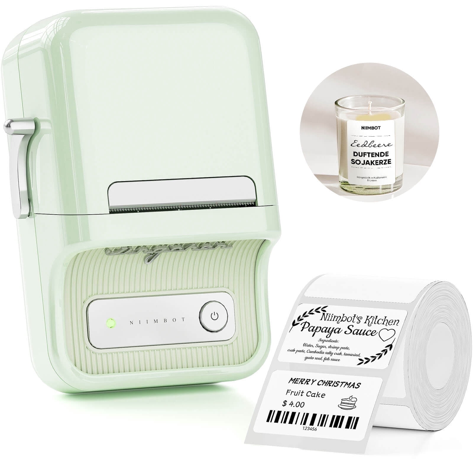NIIMBOT B21 Label Maker Machine with Tape，2 Inch Inkless Sticker Printer Thermal Labeler for Price Address Label for Home Storage Office and Small Business,Mint Green