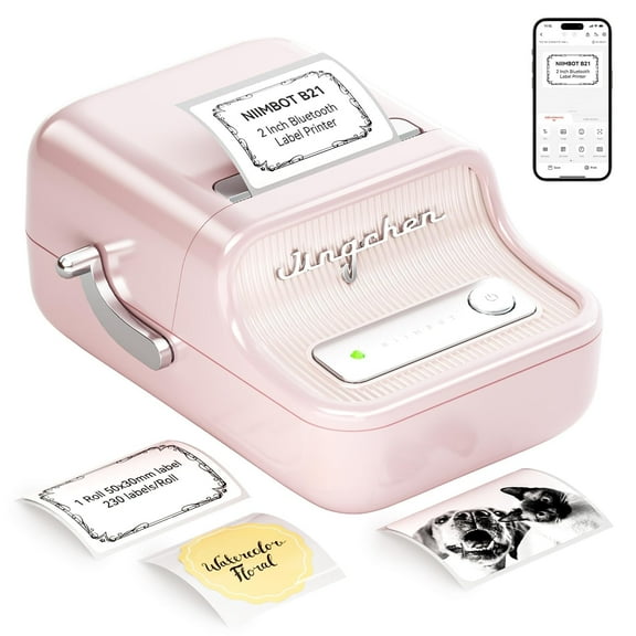 NIIMBOT B21 Label Maker Machine with Tape，2 Inch Inkless Sticker Printer Thermal Labeler for Price Address Label for Home Storage Office and Small Business,Pink