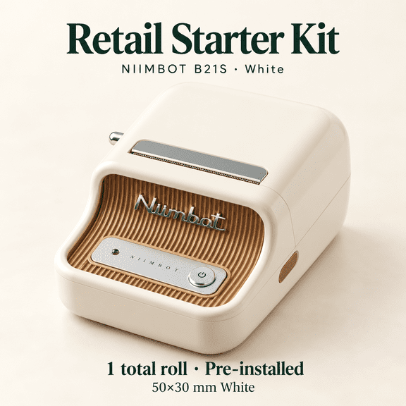 NIIMBOT B21S Bluetooth Retail Label Maker for Prices and Barcodes, White Starter Kit