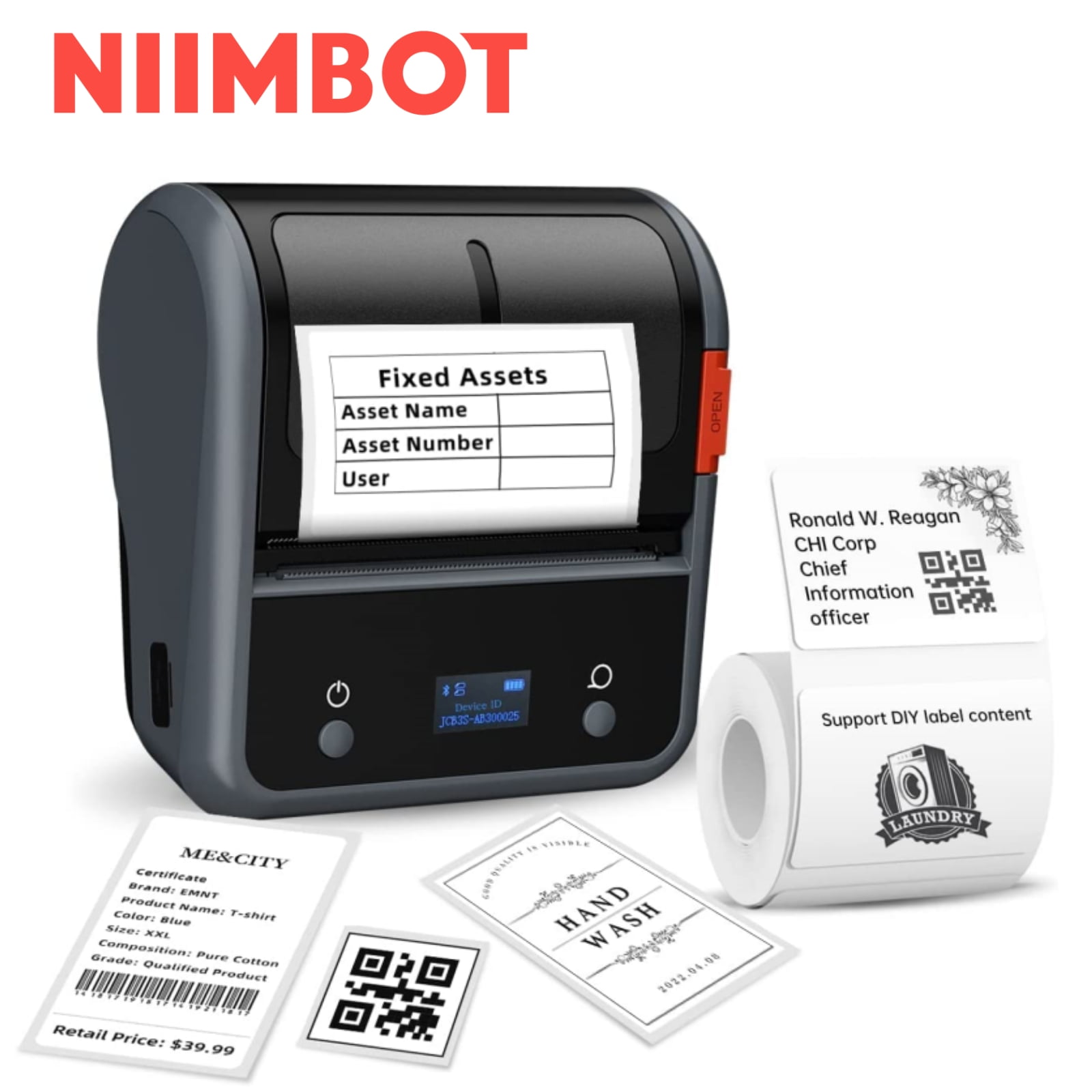  NIIMBOT B21 Label Maker, Thermal Label Printer, Portable  Inkless Label Makers for Home/Office/Business, with 1 Pack 50x30mm White  Label, Compatible with iOS & Android, (White) : Office Products